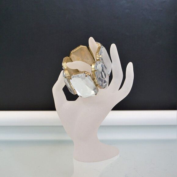Chunky Stretch Bracelet Clear Mirrored Faceted Acrylic Glass Stones - Picture 1 of 8